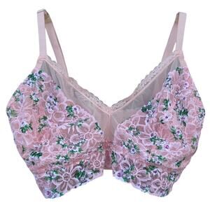 Victoria's Secret Lace Bralette Unstructured Wireless Bra Pink Floral Sz Curve M